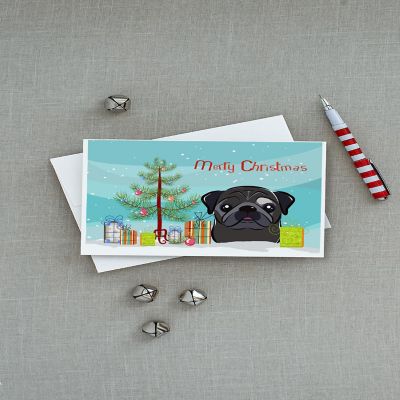Caroline's Treasures Christmas, Christmas Tree and Black Pug Greeting Cards and Envelopes Pack of 8, 7 x 5, Dogs Image 2