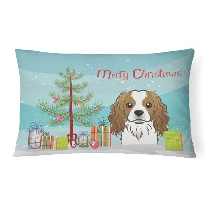 Caroline's Treasures, Christmas, Christmas Tree and Cavalier Spaniel Canvas Fabric Decorative Pillow, 12 x 16, Dogs Image 1