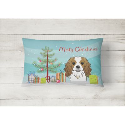 Caroline's Treasures, Christmas, Christmas Tree and Cavalier Spaniel Canvas Fabric Decorative Pillow, 12 x 16, Dogs Image 1