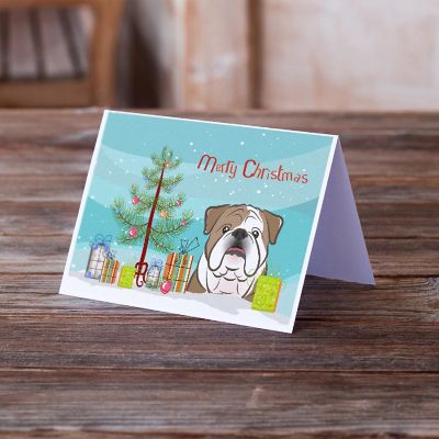 Caroline's Treasures Christmas, Christmas Tree and English Bulldog  Greeting Cards and Envelopes Pack of 8, 7 x 5, Dogs Image 1