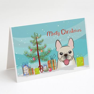 Caroline's Treasures Christmas, Christmas Tree and French Bulldog Greeting Cards and Envelopes Pack of 8, 7 x 5, Dogs Image 1