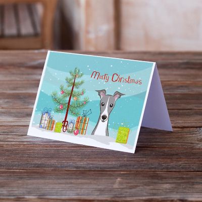 Caroline's Treasures Christmas, Christmas Tree and Italian Greyhound Greeting Cards and Envelopes Pack of 8, 7 x 5, Dogs Image 1