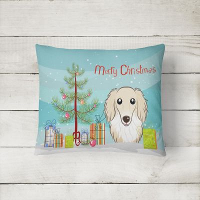 Caroline's Treasures Christmas, Christmas Tree and Longhair Creme Dachshund Canvas Fabric Decorative Pillow, 12 x 16, Dogs Image 1