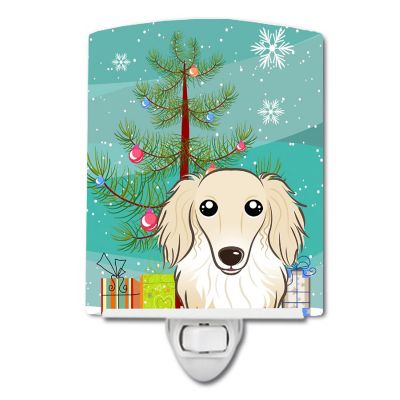 Caroline's Treasures Christmas, Christmas Tree and Longhair Creme Dachshund Ceramic Night Light, 4 x 6, Dogs Image 1