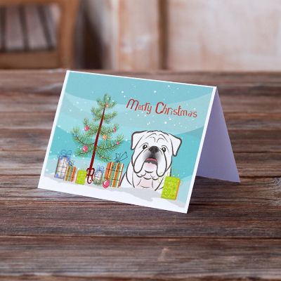 Caroline's Treasures Christmas, Christmas Tree and White English Bulldog  Greeting Cards and Envelopes Pack of 8, 7 x 5, Dogs Image 1