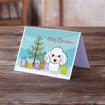 Caroline's Treasures Christmas, Christmas Tree and White Poodle Greeting Cards and Envelopes Pack of 8, 7 x 5, Dogs Image 1