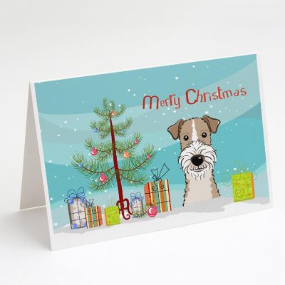 Caroline's Treasures Christmas, Christmas Tree and Wire Haired Fox Terrier Greeting Cards and Envelopes Pack of 8, 7 x 5, Dogs Image 1