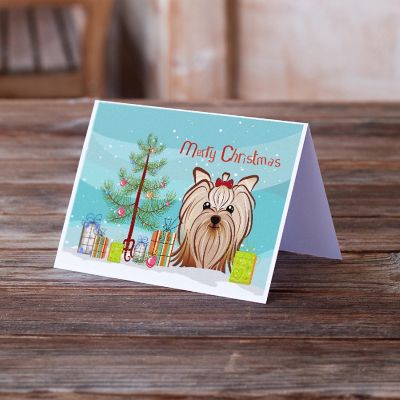 Caroline's Treasures Christmas, Christmas Tree and Yorkie Yorkishire Terrier Greeting Cards and Envelopes Pack of 8, 7 x 5, Dogs Image 1