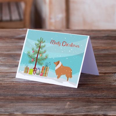Caroline's Treasures Christmas, Collie Dog Merry Christmas Tree Greeting Cards and Envelopes Pack of 8, 7 x 5, Dogs Image 1