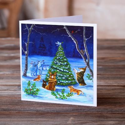Caroline's Treasures Christmas, Corgi Christmas Peace Greeting Cards and Envelopes Pack of 8, 7 x 5, Dogs Image 1