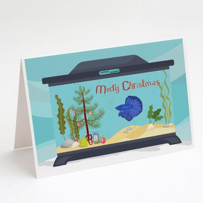 Caroline's Treasures Christmas, Delta Tail Betta Fish Merry Christmas Greeting Cards and Envelopes Pack of 8, 7 x 5, Fish Image 1