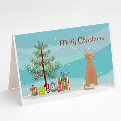 Caroline's Treasures Christmas, Devon Rex #1 Cat Merry Christmas Greeting Cards and Envelopes Pack of 8, 7 x 5, Cats Image 1