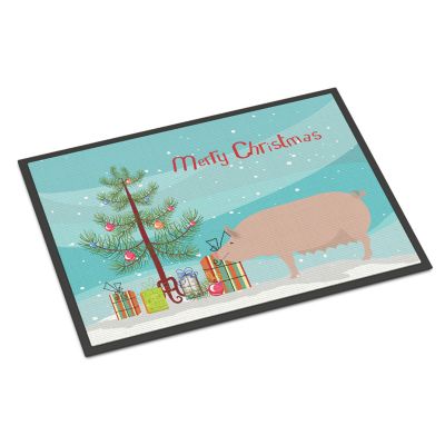 Caroline's Treasures, Christmas, English Large White Pig Christmas Indoor or Outdoor Mat 24x36, 36 x 24, Farm Animals Image 1