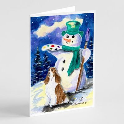 Caroline's Treasures Christmas, English Springer Spaniel with Artist Snowman Greeting Cards and Envelopes Pack of 8, 7 x 5, Dogs Image 1