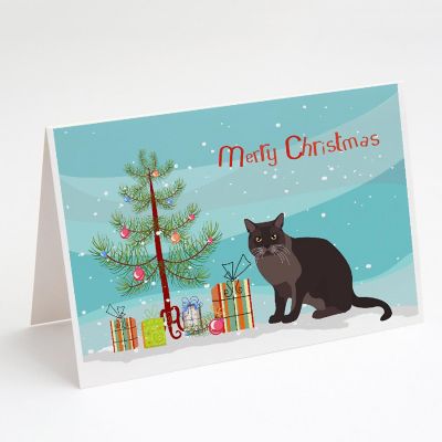 Caroline's Treasures Christmas, European Burmese Cat Merry Christmas Greeting Cards and Envelopes Pack of 8, 7 x 5, Cats Image 1