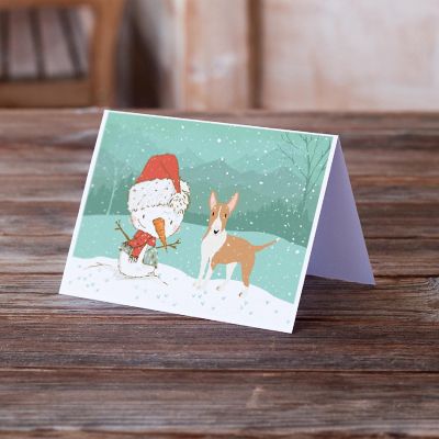 Caroline's Treasures Christmas, Fawn Bull Terrier Snowman Christmas Greeting Cards and Envelopes Pack of 8, 7 x 5, Dogs Image 1