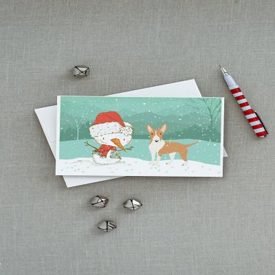 Caroline's Treasures Christmas, Fawn Bull Terrier Snowman Christmas Greeting Cards and Envelopes Pack of 8, 7 x 5, Dogs Image 2