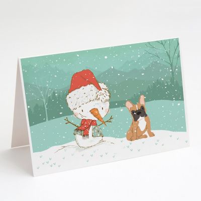 Caroline's Treasures Christmas, Fawn French Bulldog Snowman Christmas Greeting Cards and Envelopes Pack of 8, 7 x 5, Dogs Image 1