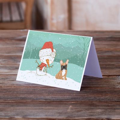 Caroline's Treasures Christmas, Fawn French Bulldog Snowman Christmas Greeting Cards and Envelopes Pack of 8, 7 x 5, Dogs Image 1