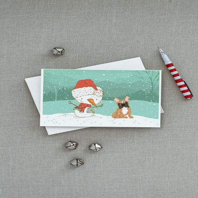 Caroline's Treasures Christmas, Fawn French Bulldog Snowman Christmas Greeting Cards and Envelopes Pack of 8, 7 x 5, Dogs Image 2