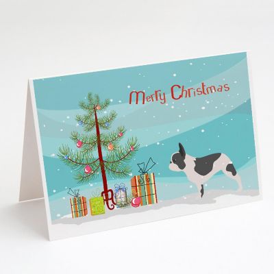 Caroline's Treasures Christmas, French Bulldog Merry Christmas Tree Greeting Cards and Envelopes Pack of 8, 7 x 5, Dogs Image 1