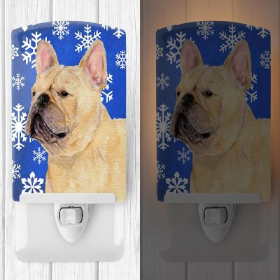 Caroline's Treasures Christmas, French Bulldog Winter Snowflakes Holiday Ceramic Night Light, 4 x 6, Dogs Image 1