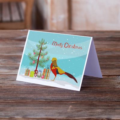 Caroline's Treasures Christmas, Golden or Chinese Pheasant Christmas Greeting Cards and Envelopes Pack of 8, 7 x 5, Birds Image 1