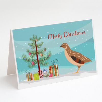Caroline's Treasures Christmas, Golden Phoenix Quail Christmas Greeting Cards and Envelopes Pack of 8, 7 x 5, Birds Image 1