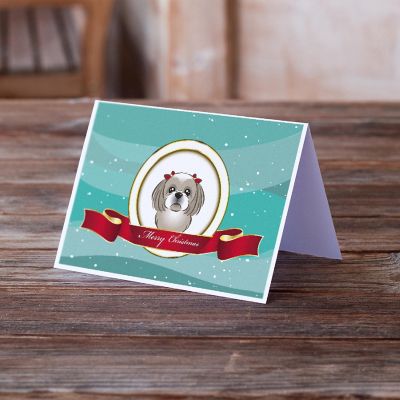 Caroline's Treasures Christmas, Gray Silver Shih Tzu Merry Christmas Greeting Cards and Envelopes Pack of 8, 7 x 5, Dogs Image 1