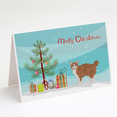 Caroline's Treasures Christmas, Manx #2 Cat Merry Christmas Greeting Cards and Envelopes Pack of 8, 7 x 5, Cats Image 1