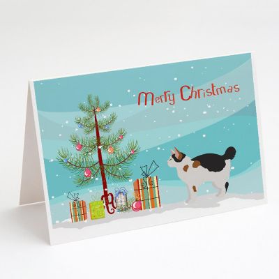 Caroline's Treasures Christmas, Manx #3 Cat Merry Christmas Greeting Cards and Envelopes Pack of 8, 7 x 5, Cats Image 1