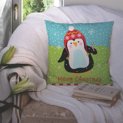Caroline's Treasures, Christmas, Merry Christmas Happy Penguin Fabric Decorative Pillow, 14 x 14, Seasonal Image 2