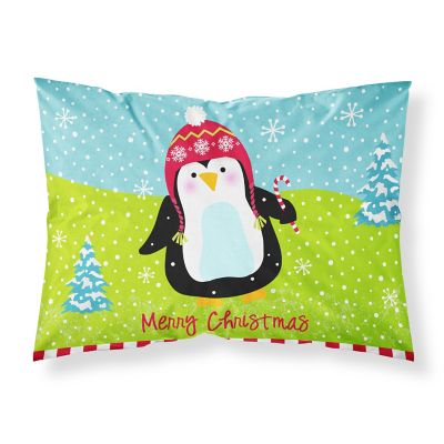 Caroline's Treasures Christmas, Merry Christmas Happy Penguin Fabric Standard Pillowcase, 30 x 20.5, Seasonal Image 1