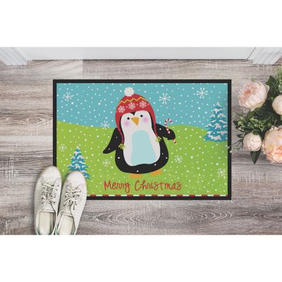 Caroline's Treasures, Christmas, Merry Christmas Happy Penguin Indoor or Outdoor Mat 24x36, 36 x 24, Seasonal Image 1