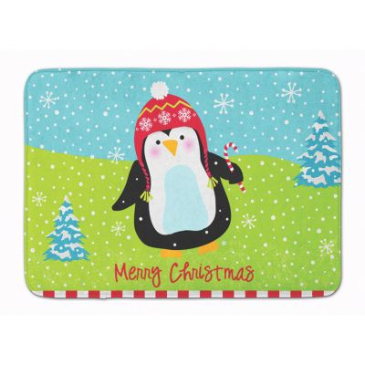 Caroline's Treasures, Christmas, Merry Christmas Happy Penguin Machine Washable Memory Foam Mat, 27 x 19, Seasonal Image 1