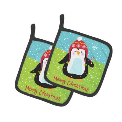 Caroline's Treasures Christmas, Merry Christmas Happy Penguin Pair of Pot Holders, 7.5 x 7.5, Seasonal Image 1