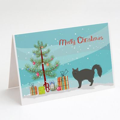 Caroline's Treasures Christmas, Nebelung #3 Cat Merry Christmas Greeting Cards and Envelopes Pack of 8, 7 x 5, Cats Image 1