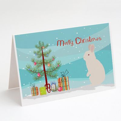 Caroline's Treasures Christmas, New Zealand White Rabbit Christmas Greeting Cards and Envelopes Pack of 8, 7 x 5, Farm Animals Image 1