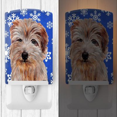 Caroline's Treasures Christmas, Norfolk Terrier Winter Snowflakes Ceramic Night Light, 4 x 6, Dogs Image 1