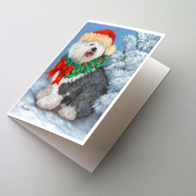 Caroline's Treasures Christmas, Old English Sheepdog Christmas Greeting Cards and Envelopes Pack of 8, 7 x 5, Dogs Image 1