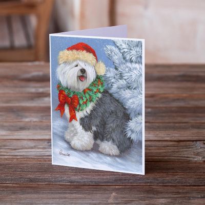 Caroline's Treasures Christmas, Old English Sheepdog Christmas Greeting Cards and Envelopes Pack of 8, 7 x 5, Dogs Image 1