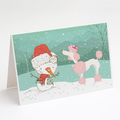Caroline's Treasures Christmas, Pink Poodle Snowman Christmas Greeting Cards and Envelopes Pack of 8, 7 x 5, Dogs Image 1