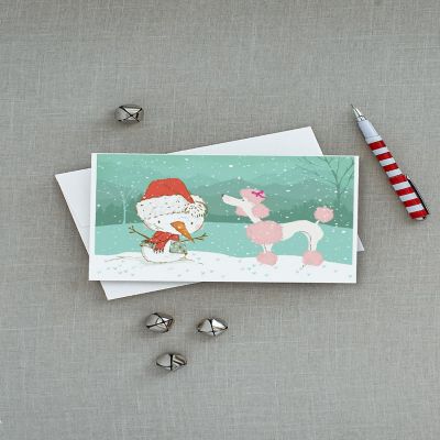 Caroline's Treasures Christmas, Pink Poodle Snowman Christmas Greeting Cards and Envelopes Pack of 8, 7 x 5, Dogs Image 2