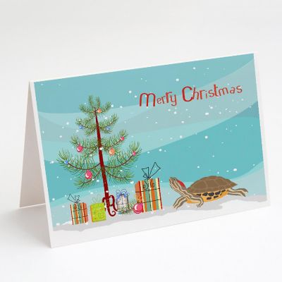 Caroline's Treasures Christmas, Pond Slider Turtle Merry Christmas Greeting Cards and Envelopes Pack of 8, 7 x 5, Reptiles Image 1