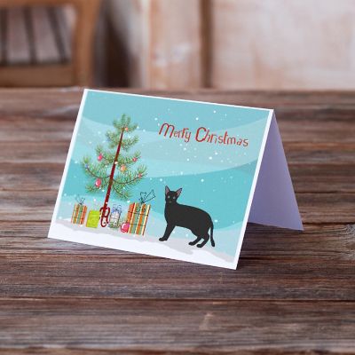 Caroline's Treasures Christmas, Russian White Black #1 Cat Merry Christmas Greeting Cards and Envelopes Pack of 8, 7 x 5, Cats Image 1