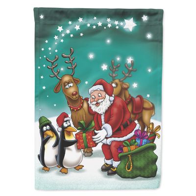Caroline's Treasures, Christmas, Santa Claus Christmas with the penguins Flag Canvas House Size, 28 x 40, Seasonal Image 1