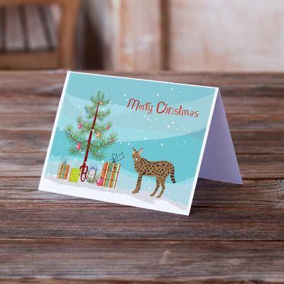 Caroline's Treasures Christmas, Savannah #3 Cat Merry Christmas Greeting Cards and Envelopes Pack of 8, 7 x 5, Cats Image 1