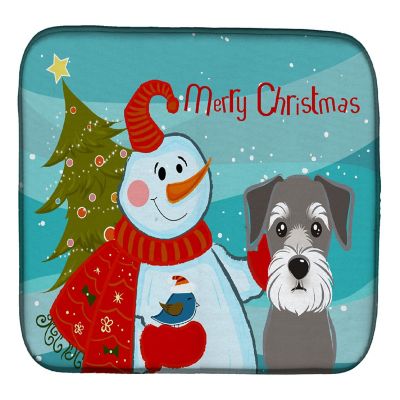Caroline's Treasures Christmas, Snowman with Schnauzer Dish Drying Mat, 14 x 21, Dogs Image 1