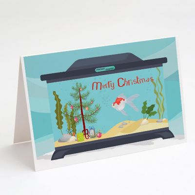Caroline's Treasures Christmas, Tamasaba Goldfish Merry Christmas Greeting Cards and Envelopes Pack of 8, 7 x 5, Fish Image 1