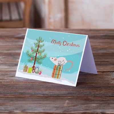 Caroline's Treasures Christmas, White Domestic Mouse Merry Christmas Greeting Cards and Envelopes Pack of 8, 7 x 5, Rodents Image 1
